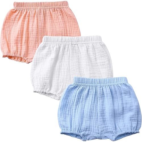3PC Shorts Set Newborn Baby Girls Boys Pants Cotton Linen Blend Cute Floral Bloomers Triangle Shorts