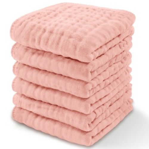 Baby Washcloths Muslin Cotton, Large 10”x10” by Comfy Cubs, Color: Lace pink, Size: pack of 6
