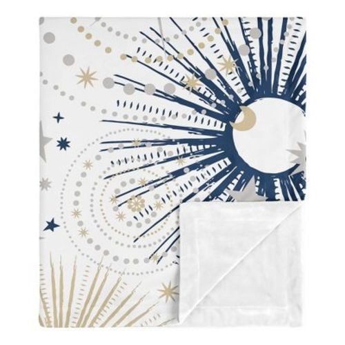 Sweet Jojo Designs Gender Neutral Baby Security Blanket Celestial Blue Gold and Grey