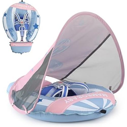 Mambobaby Float Deluxe Baby Pool Float: Safe & Comfortable Swim Trainer for Infants & Toddlers, Non-Inflatable Design, UV Protection Canopy, Fun Water Experience for Ages 3-24 Months