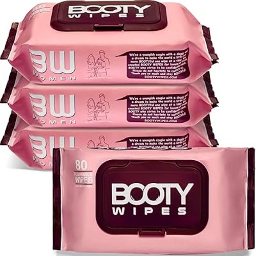 Booty Brand Wipes for Women - 80 count (pack of 4) Wipes for Adults | Premium Feminine - pH Balanced & Infused w/Vitamin E & Aloe | Female Toilet Wipes | Flushable Safe | Bathroom Wipes