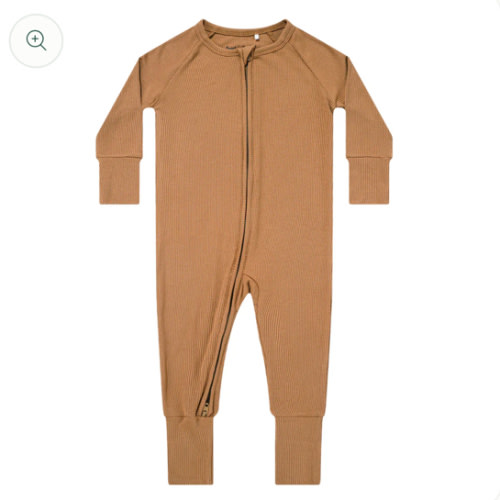 Camel Small Ribbed Zip Romper