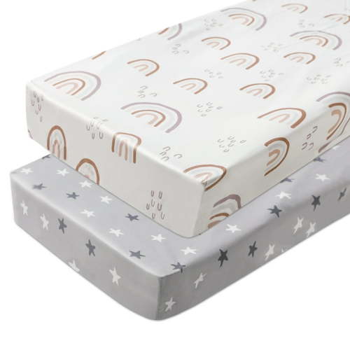 Gllquen Baby Pack N Play Sheets for Toddler Boys Girls Fitted Quilted Playard Sheet 38" x 26", Star & Rainbow