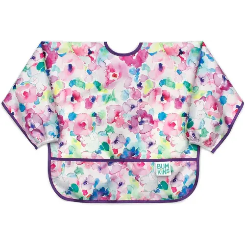 Bumkins Sleeved Bib for Girl or Boy, Baby and Toddler for 6-24 Mos, Essential Must Have for Eating, Feeding, Baby Led Weaning, Long Sleeve Mess Saving Food Catcher, Soft Fabric, Watercolors Floral