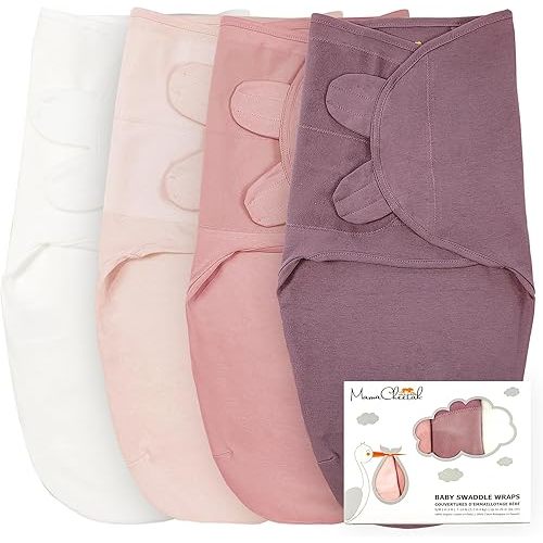 Mama Cheetah Baby Swaddle Sack, 100% Organic Cotton Swaddle Blanket 4-Pack, Adjustable Swaddle Sleep Sacks, Easy Swaddles for Girls 0-3 Month, Baby Essentials