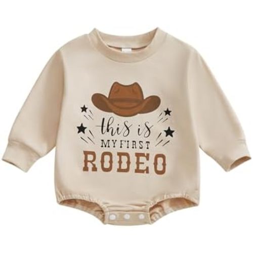 Rtnnsbbfcm Western Baby Boy Sweatshirt Romper My First Rodeo Outfit Long Sleeve Cowgirl Onesie Newborn Clothes for Boys