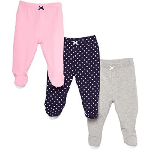 Spasilk Baby Girls 3 Pack Cotton Pull on Footed Pants