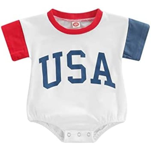 Twopumpkin Baby 4th of July Outfit Boy Girl Newborn Infant Toddler USA T Shirts Oversized Romper Onesie Cute Clothes