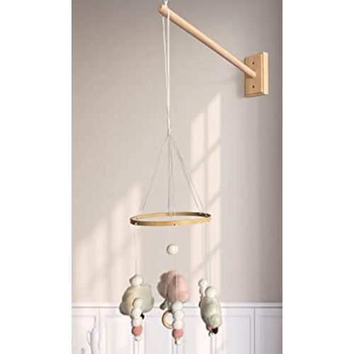Crib Mobile Wooden Arm, Wall Mounted Suitable for All Cribs 100% Natural Larch Hanger Nusery Decor Baby Room Safe Holder(Mobile is not Included ) (Original Wood Color)