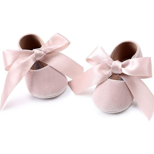 Baby Girls Mary Jane Flats Anti-Slip Rubber Sole Bow Toddler Princess Dress Shoes