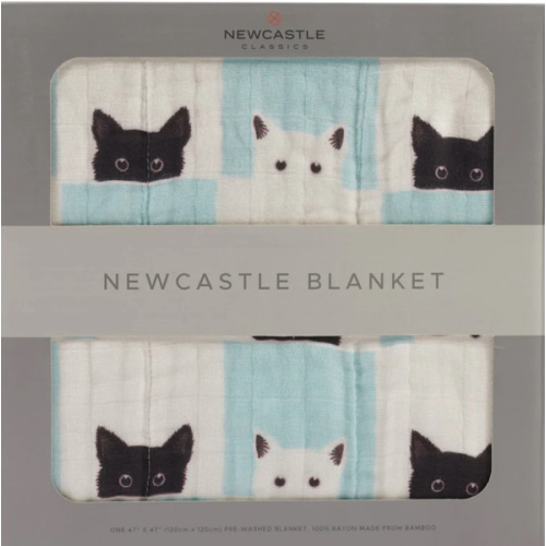 Peek-A-Boo Cats and White Bamboo Muslin Newcastle Blanket