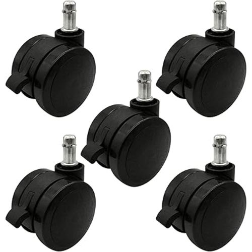 AAGUT 2 Inch Replacement Office Chair Wheels with Brakes Stool Caster Wheels for Soft Floors and Carpet, Standard Black Locking Chair Casters Set of 5