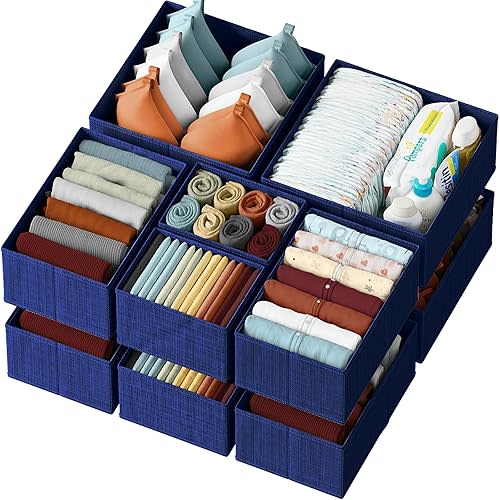 Drawer Organizer Clothes Set of 12 Navy - Dresser Organizer For Nursery, Bedroom, Closet - The Perfect Baby Clothes Organizer and Storage & General Nursery Organization or Dresser Drawer Organizers