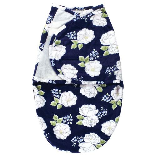 Hudson Baby Infant Girl Plush Faux Fur Swaddle Wrap, White Peonies, 0-3 Months