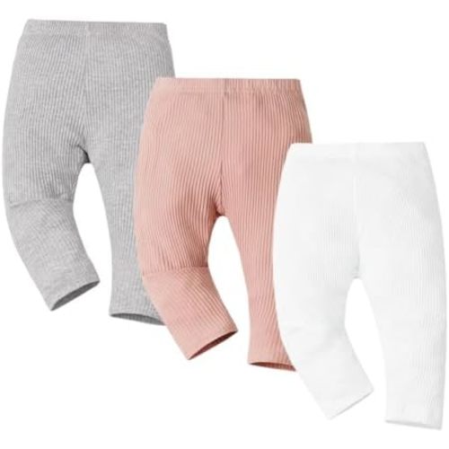 Bafeicao 3 Pack Newborn Baby Boy Girl Pants Ribbed Elastic Waist Infant Pant Unisex Baby Leggings Bottoms Clothing