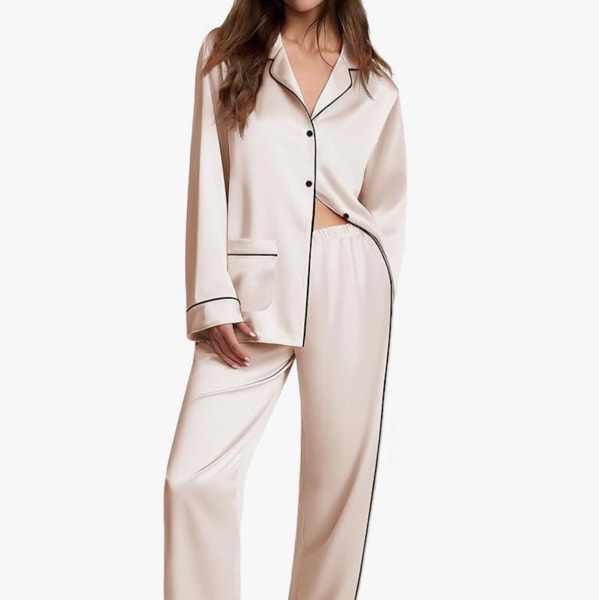 Ekouaer Womens Pajama Sets Satin Silk Pjs Classic Button Down Sleepwear Soft Long Sleeve Lounge Sets