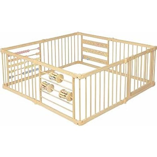 Wooden Playpen Extra Large for toddlers and babies - (8/10) Wood Playpen panels - Foldable playpen - Adjustable baby playpen - Wooden foldable baby playpen - Extra large baby playpen, Baby play gate.