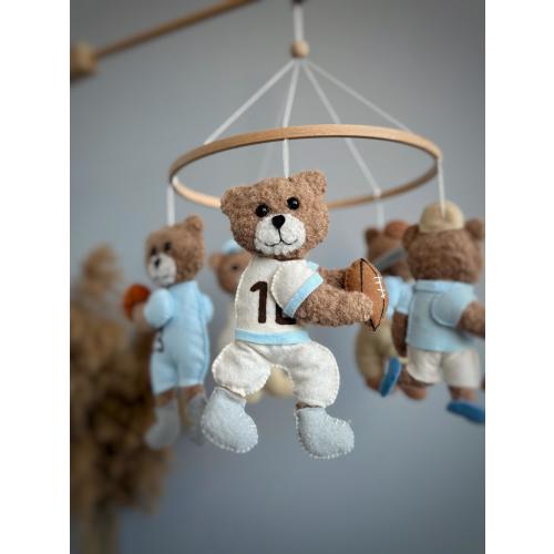 Boucle Baby Mobile Teddy Bear sport mobile, bear sport,sport baby mobile,5 Sporty Bear Friends for Nursery Decor,Baby Mobile for Playful Dre