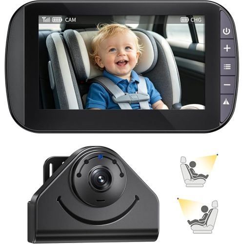 Wireless Baby Car Camera Monitor – 1080P HD Rear Seat Camera, 4.3” IPS Screen, 120° Wide Angle, IR-Cut Night Vision, USB & Battery Powered Plug and Play, for New Parents Infant Toddler Safety Driving