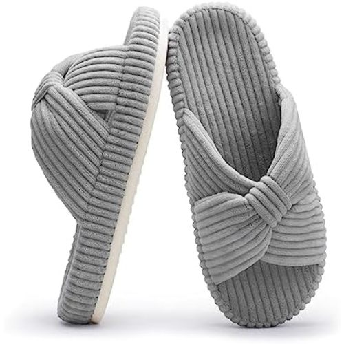 Chantomoo Slippers for Women Memory Foam House Bedroom Corduroy Bow Crossbands Slide Slipper Shoes Comfy Trendy Gift Slippers
