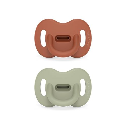 Color Essence SX PRO Silicone Baby Pacifier 2Pk, Made with 100% Soft Silicone, Baby Essentials Perfect for Breastfeeding Babies, Designed in Spain, 6-18 Mths, Orange/Green