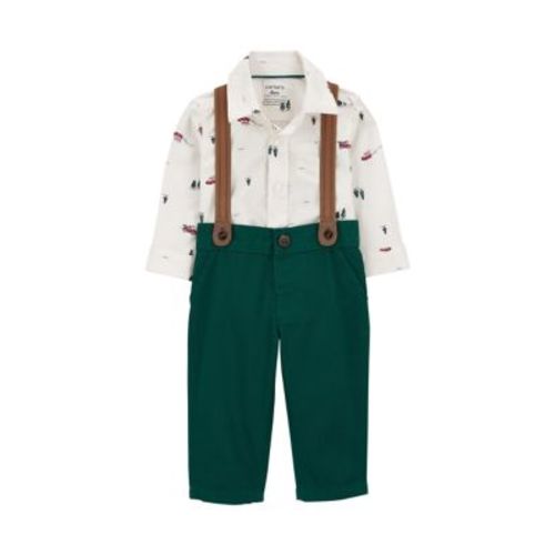 Baby Boys Printed Shirt and Pants Set with Suspenders