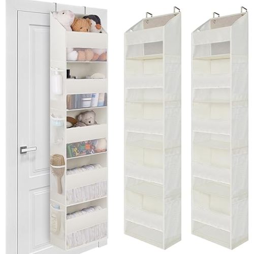 GRANNY SAYS Over The Door Organizer, 5-Shelf Behind The Door Storage with 8 Pockets and Clear Window, Anti Tilt Large Capacity Door Hanging Organizer for Baby Closet, Stuffed Animal, Beige, 2 Pack