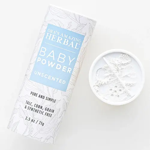 Unscented Talc-Free Baby Powder, No Cornstarch, Talc, Synthetic Fragrance Free, Made with Arrowroot, Clay and Plantain Leaf, Ora’s Amazing Herbal