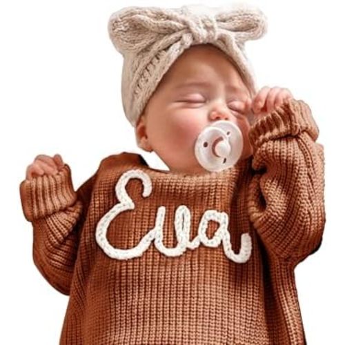 Personalized Baby Knit Sweater, Custom Baby Sweater with Hand-Embroidered Name and Monogram, Customized Unique Gift for Baby