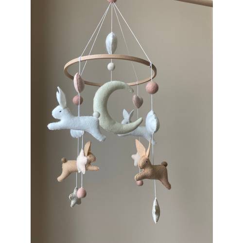 bunny mobile/ Felt Baby Mobile girl/ cloud mobile/ Crib mobile boy/ Peter rabbit mobile/ nursery mobile baby/ Woodland mobile/ moon mobile