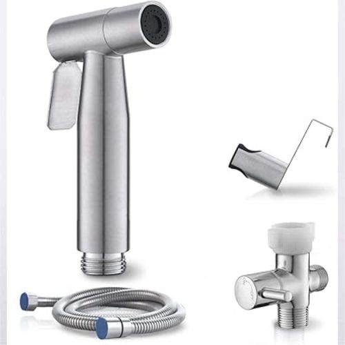 Handheld Bidet Sprayer for Toilet, Adjustable Pressure, Stainless Steel Brushed Nickel, Baby Cloth Diaper Wash - Easy to Install.