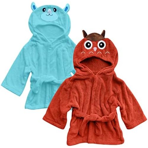 Sunny zzzZZ 2 Pack Unisex Baby Plush Animal Face Robe for 0-9 Months - Baby Essentials Registry Gifts