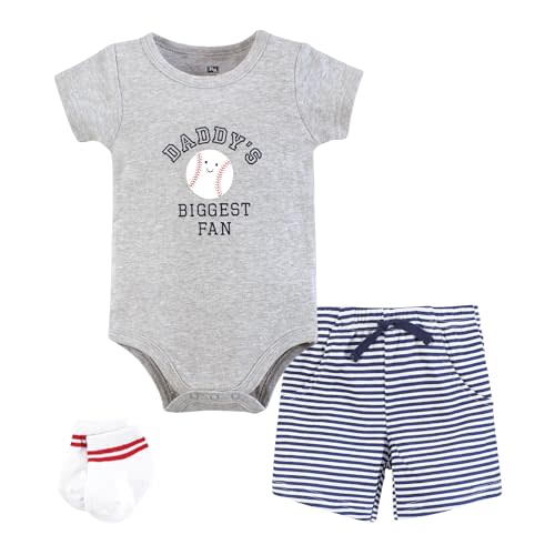 [9-12 mo] Hudson Baby Unisex Baby Bodysuit, Short and Sock, 3-Piece Set