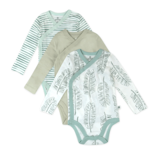 3-Pack Organic Cotton Long Sleeve Side-Snap Bodysuits | Honest Baby Clothing| Jumbo Sage Leaf | NB