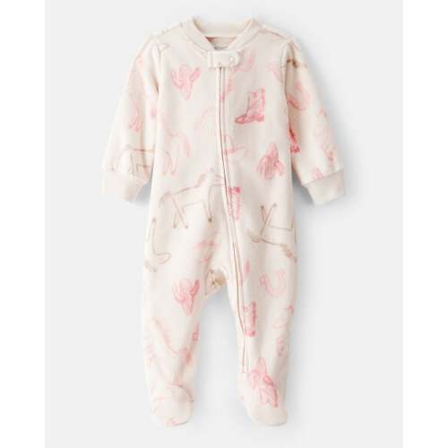 Baby Girl Cowgirl Print Loose Fit Long-Sleeve Sleep & Play Pajamas - Cream - Carter's | Carter's