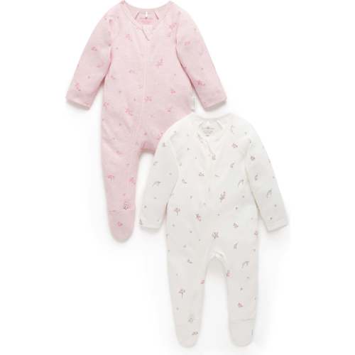 2 Pack Zip Growsuit Pale Pink Blossom Pack - Purebaby Rompers | Maisonette