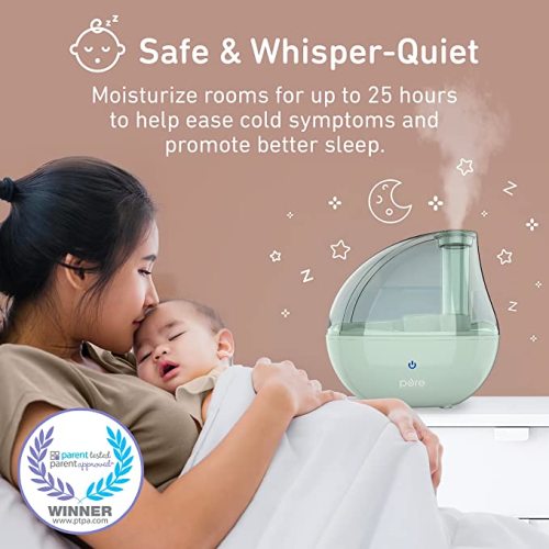 Pure Enrichment® PureBaby® Ultrasonic Cool Mist Humidifier & Soft Glow Night Light, Whisper-Quiet and Ideal for Baby Nurseries & Kids Bedrooms to Relieve Congestion, Colds, & Coughs (Whisper Green) - 1.5 L