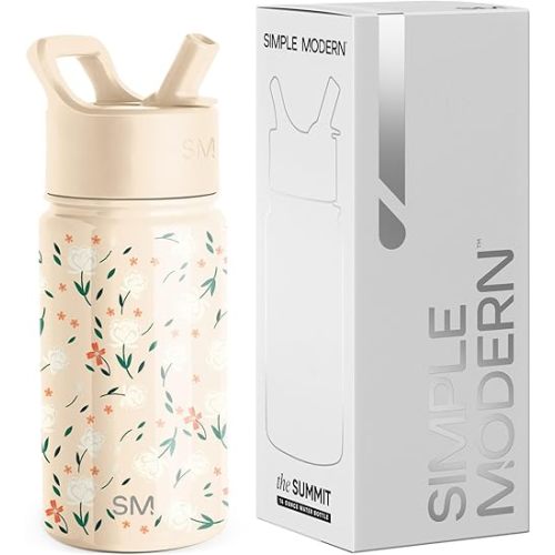 Simple Modern Kids Summit Water Bottle with Straw Lid | 14oz Stainless Steel Cup Insulated Tumbler for Toddlers, School | Chloe Floral