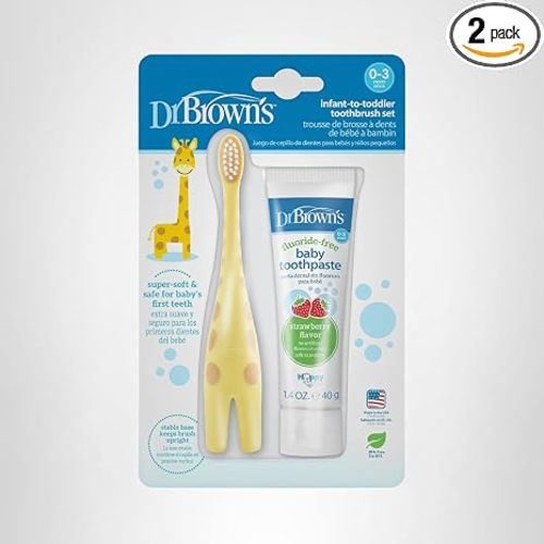 Dr. Brown's Infant-to-Toddler Toothbrush, Giraffe & Strawberry Toothpaste Set