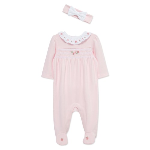 Rose Ruffle Cotton Footie & Headband Set, 3M