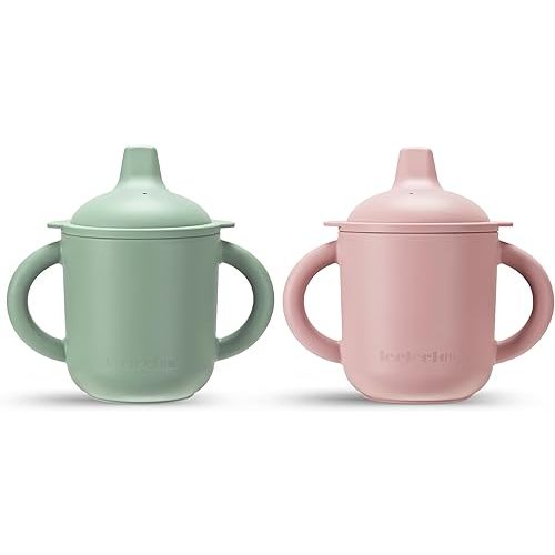 Leeleelon® Silicone Sippy Cups for Baby, 100% Leak-Proof Sippy Cup for Toddler with Handles, Soft Spout Sippy Cup for Infants, 6+ Months, 6oz/180ml (Pack of 2)