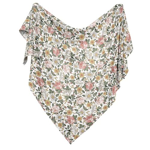 Sweet Jojo Designs Vintage Floral Boho Baby Girl Swaddle Blanket Jersey Stretch Knit for Newborn or Infant Receiving Security - Blush Pink, Yellow, Green, White Shabby Chic Rose Flower Farmhouse
