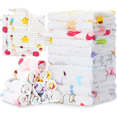 50 Pieces Baby Cotton Washcloths Muslin Burp Cloths Soft Wash Cloths for Babies Colorful Baby Rags Washable Toddler Washcloths for Unisex Newborn Infants Girls and Boys, 10 x 10 Inch