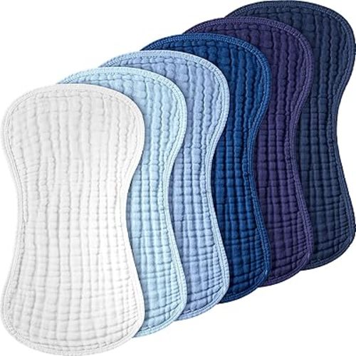 Frienda 6 Pieces Muslin Burp Cloths for Baby Burp Cloth Multi Colors Muslin Washcloths Diapers 6 Absorbent Layers Newborn Face Towels for Baby Boy Girl Unisex, 9 x 20 Inch (Blue Series)