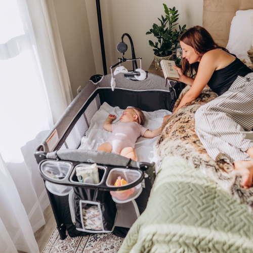 AILEEKISS 4-in-1 Portable Baby Play Yard with Changing Table for Newborn, Dark Grey