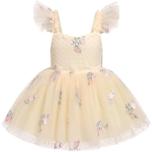 IDOPIP Baby Girls Butterfly Tutu Dress Summer Sleeveless Backless Princess Birthday Party Dresses Ruffle Tulle Sundress 6M-5T