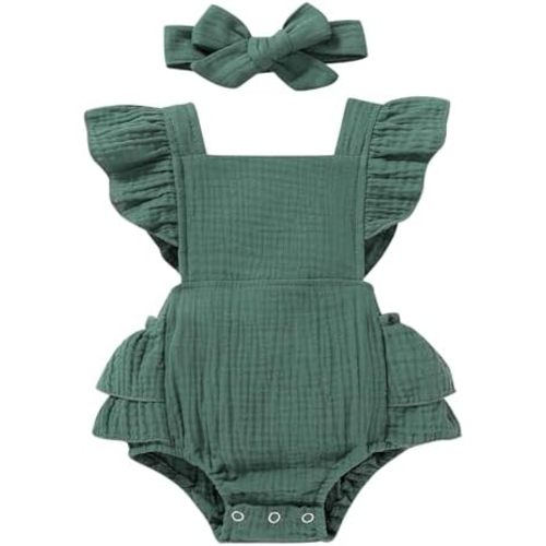 YOUNGER TREE Toddler Baby Girl Ruffled Sleeveless Romper Casual Summer Jumpsuit Cotton Linen Clothes
