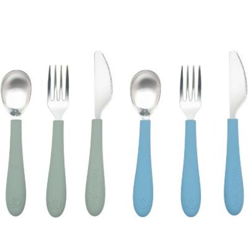 WeeSprout Kids Stainless Steel Utensils Set - Premium 18/8 Grade Silverware Kit - 2 Spoons, 2 Forks, 2 Knives - Matte Green, Blue