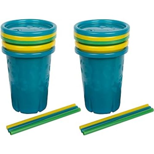 The First Years GreenGrown Reusable Spill-Proof Straw Cups - Toddler Cups with Straw - Blue/Yellow/Green - 6 Count