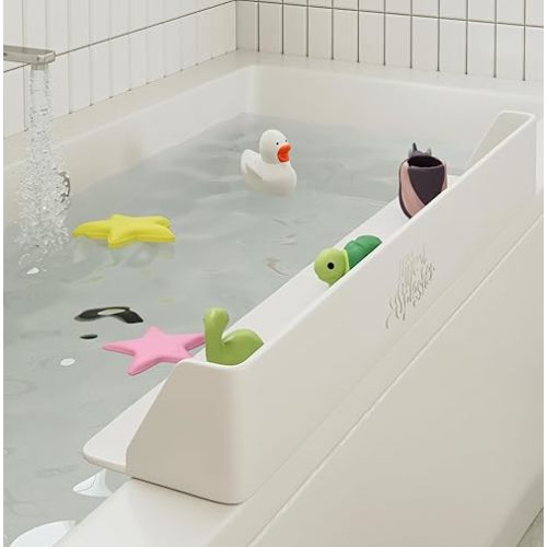 Original Little Splasher PlayPad, Bathtub Splash Guard Play Shelf - Toy Tray Caddy Holder Storage - Suction Cups Attach to Bath Tub - No Mess Water Spill in Bathroom for Toddlers Kids Baby (White)